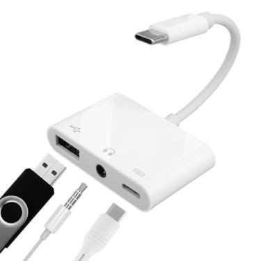 Imagem de Adaptador USB OTG 3 em 1 tipo C, adaptador multifuncional com USB-C para conector de áudio de 3,5 mm e porta de carregamento rápido compatível com iPhone15/16/17 Ipad Pro, MacBook Pro Samsung