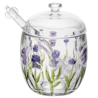 Imagem de Meleira Porta Mel Com Pegador Tampa Lavanda Mesa Posta Vidro - Lyor