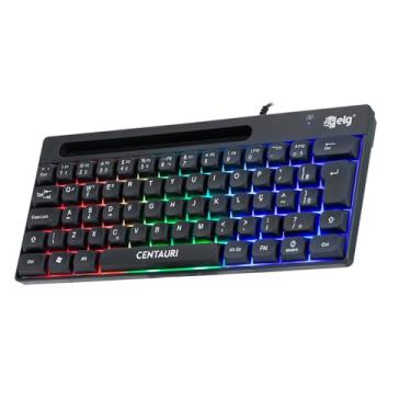Imagem de Teclado Gamer Centauri 60%, Membrana, ABNT2, Rainbow, Anti-Ghosting, com Pincel de Limpeza – Preto ELG