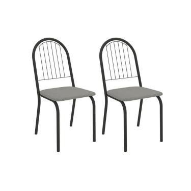 Imagem de Kit 2 Cadeiras De Cozinha Noruega 2c077prf Aço 2 Un Preto-boucle Cinza - Kappesberg