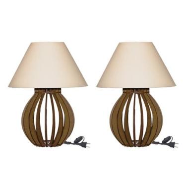 Imagem de Kit 2 Abajur Luminária De Madeira Mdf Para Mesa Quarto Luminária Mesa 