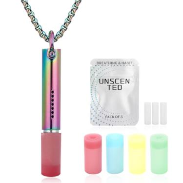 Imagem de JISHANGXY Colar de respiração para ansiedade, pingente de respiração de aço inoxidável, ferramenta de respiração para meditação calma e alívio do estresse, treinador de respiração lenta mindfulness