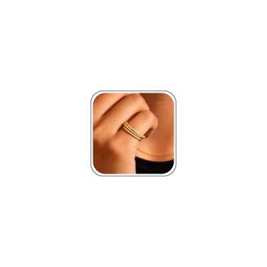 Imagem de HUASAI Anel Pinky para mulheres, anéis empilháveis de ouro, conjunto de anéis de polegar fino, joias de noivado e presente para mulheres, Large, Aço inoxidável, Sem pedra preciosa