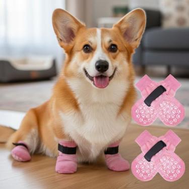 Imagem de 4 meias antiderrapantes para cães - botas de cachorro para evitar lamber patas, sapatos antiderrapantes para cães ao ar livre, ótimo para proteção de patas de cães
