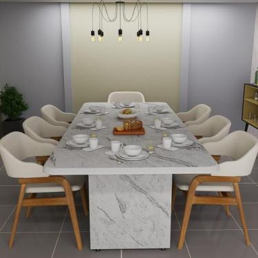 Imagem de Mesa De Jantar 8 Lugares 220x90 Em MDF Com Tampo Marmorizado - Móveis 