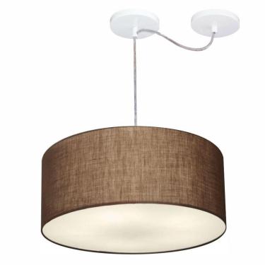 Imagem de Lustre Pendente Cilíndrico Com Desvio De Centro Vivare Md-4147 Cúpula Em Tecido 50x25cm - Bivolt Café 127/220v