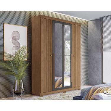 Imagem de Guarda Roupa Solteiro 4 Portas E 2 Gavetas C- Espelho E Pés Buriti Jatoba-grafitte - Santos Andirá