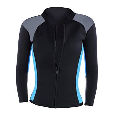 Imagem de Jaqueta feminina de neoprene de 2 mm - blusa de mergulho de surfe de manga comprida para esportes aquáticos - azul, M