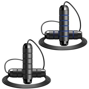 Imagem de Corda de pular, corda de salto de velocidade rápida sem emaranhados com rolamentos de esferas para homens, mulheres e crianças, corda de pular de aço ajustável com alças ergonômicas de espuma, um