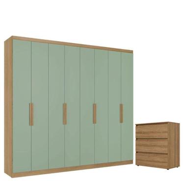 Imagem de Guarda Roupa Casal Milan 8 Portas Capuccino Menta E Cômoda Gaveteiro Condessa Cappuccino - Thb