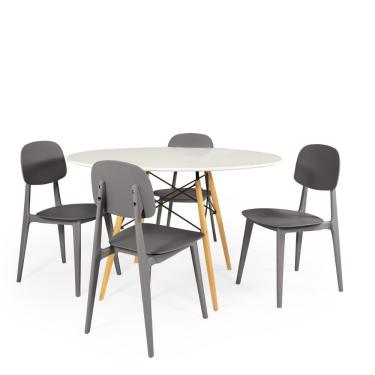 Imagem de Conjunto Mesa De Jantar Redonda Eiffel Branca 100cm Com 4 Cadeiras Itália - Cinza