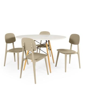Imagem de Conjunto Mesa De Jantar Redonda Eiffel Branca 100cm Com 4 Cadeiras Itália - Nude