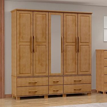 Imagem de Guarda Roupa 5 Portas 6 Gavetas Espelho Madeira Maciça 208 Cm 2253 Freijo Milani Store
