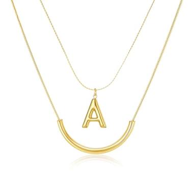 Imagem de MIUSISHIYU Colar feminino banhado a ouro 14 quilates — Pingente de letra A a Z, colar com nome delicado que não irrita a camada, resistente a manchas e acabamento resistente à água, joia de presente