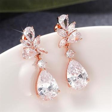 Imagem de Delicados brincos pendentes de zircônia brilhante Waterdrop para mulheres, presentes de festa de casamento, one size, Cobre, Zircônia cúbica