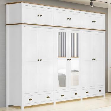 Imagem de Guarda Roupa Casal 261cm Com Espelho Lázio Branco/freijó F07 - Mpozenato