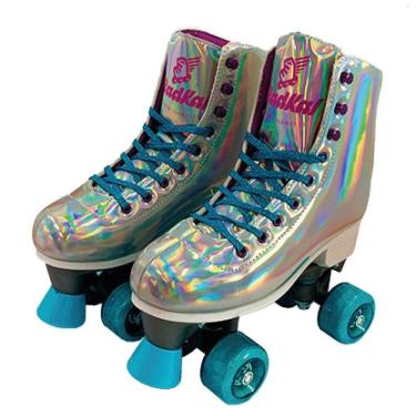 Imagem de Patins Shine Com 4 Rodas Lilás Platinado Brilhante Tamanho 31 Ao 34 Ajustável - Fenix