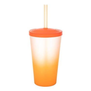 Imagem de Copo Com Canudo Degradê Laranja Neon - 550ml