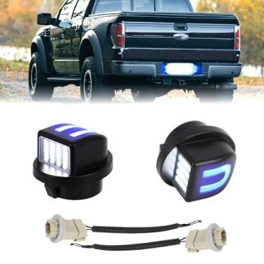Imagem de CYBORICH Luz de placa de licença de LED branca e azul para F150 1990-2014 F250 F350 Super Duty 1980-2014 Explorer Ranger Bronco Excursion Expedition em forma de U com 2 pares de chicotes de soquete