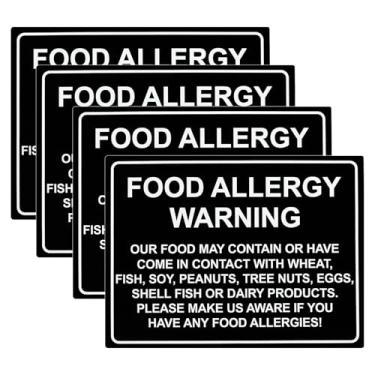 Imagem de Nextpal 4 peças de sinal de aviso de alergia alimentar, adesivos autoadesivos à prova d'água para casa de campo, etiqueta de segurança de cozinha, restaurante, café, bar, cozinha, para áreas de jantar