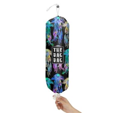 Imagem de IHopes+ Bolsa de plástico reutilizável para compras, para decoração de casa, cozinha, acampamento, praia, organizador de sacolas plásticas, use 1 pacote, padrão de água-viva da vida marinha