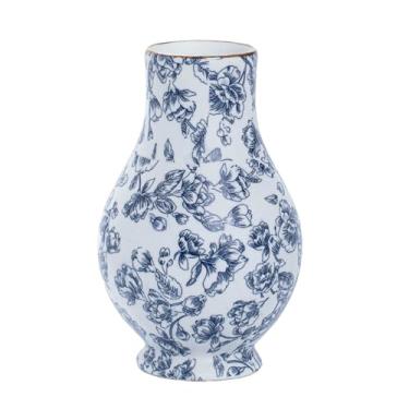 Imagem de Vaso chinês azul e branco de 23 cm – Vaso de flores de cerâmica vintage com design antigo, perfeito para centros de mesa ou detalhes de cozinha. Decoração de porcelana chinoiserie