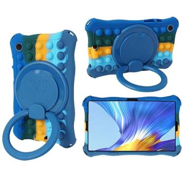 Imagem de Misenya Capa para tablet Samsung A9 22.1 cm SM-X110 X115 X117 capa de silicone colorido com suporte rotativo de 360° para visualização de vídeo em vários ângulos (azul escuro colorido)