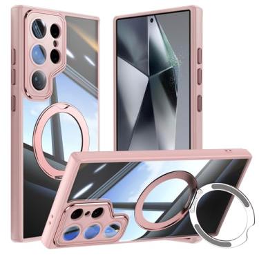 Imagem de Capa de telefone Vanki para Samsung Galaxy S24 Ultra compatível com magnético com suporte S24U Capa magnética com suporte de anel de 360 graus para Samsung S24 capa ultra transparente antiqueda (rosa)