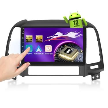 Imagem de Carplay estéreo automotivo sem fio para Hyundai Santa Fe (2006-2012) com tela sensível ao toque de 22 cm, [Qualcomm 8 núcleos 4 + 64 GB] Android 13 rádio de carro Android Auto BT5.1/DSP/áudio de alta