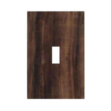 Imagem de Vghoko Capas decorativas para interruptores de luz rústica para porta de celeiro de madeira marrom para casa de fazenda, placa de cobertura de interruptor único, placa de parede, placa frontal com