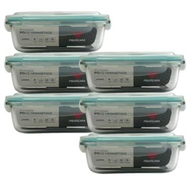Imagem de Pote Hermético de Vidro, 640ml, Retangular, Tampa com 4 Travas, Resistente até 300°C, BPA Free, para Alimentos e Marmitas, 15x11x5cm, Kit 6 unidades