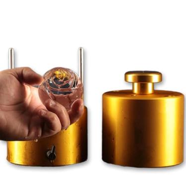 Imagem de Máquina de gelo transparente grande, moldes de cubos de gelo rosa de 6,3 cm, prensa de bola de gelo de liga Al, derretimento lento, refrigerado de longa duração, para coquetéis e uísque congelador