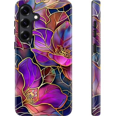 Imagem de Esdot Capa para Samsung Galaxy S24 Plus - Compatível com carregamento sem fio - Silicone macio de camada dupla + capa rígida - Design de flores silvestres - Capa protetora para celular para mulheres e