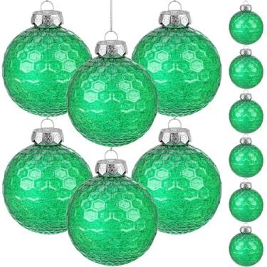 Imagem de Wettarn 12 bolas de enfeite de Natal transparentes com glitter de 8 cm - Decorações de árvore de Natal de plástico preenchíveis com tampas e cordas para pendurar, discoteca DIY - Design inspirado no