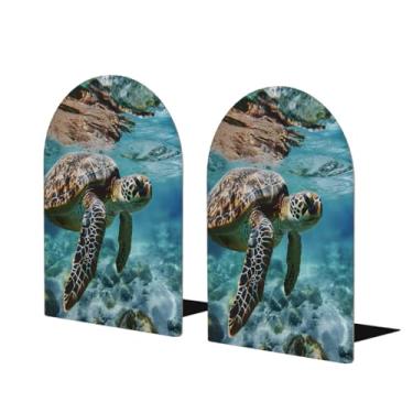 Imagem de Tartaruga marinha azul marinho grande suporte de livros de madeira decorativo antiderrapante resistente terminais de livro para mesa de escritório em casa biblioteca de estudo escolar divisórias de