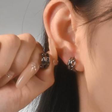 Imagem de Brincos de argola preta unissex masculinos pequenos brincos de laço articulados duplos femininos redondos ousados punk moda acessórios hipoalergênicos uso diário