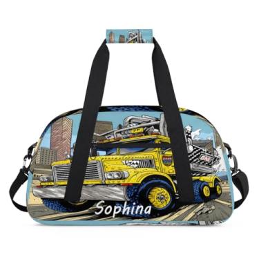 Imagem de Bolsa esportiva personalizada, caminhão de desenho animado colorido com nome, bolsa de dormir personalizada, bolsa de fim de semana, bolsa de treino para dança, balé, academia, ginástica, mala, viagem