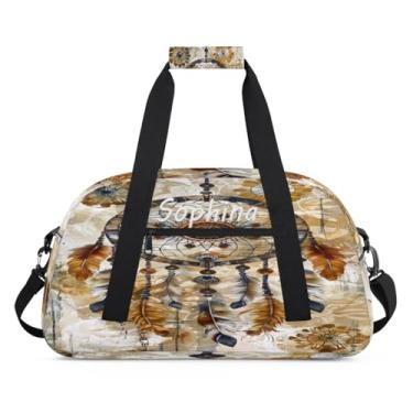 Imagem de Bolsa esportiva personalizada, apanhador de sonhos, retrô, étnica, com nome, bolsa de dormir personalizada, bolsa de fim de semana, bolsa de treino para dança, balé, academia, ginástica, mala, viagem