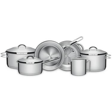 Imagem de Jogo de Panelas Tramontina Solar 6 Peças em Aço Inox com Fundo Triplo e Tampas de Inox 65510200