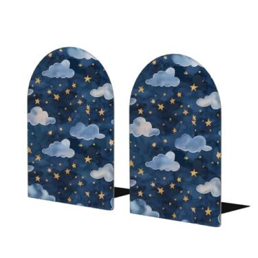 Imagem de Nuvem estrela galáxia bonito grande suporte de livros de madeira decorativo antiderrapante resistente terminais de livro para mesa de escritório em casa biblioteca escola estudo decoração divisórias