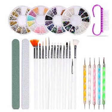 Imagem de Conjunto de ferramentas para caneta pontilhadora, pincel para arte em unhas, cabelo macio profissional, lixa de unha flexível, strass, kit de manicure para salão de beleza,