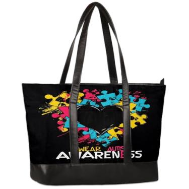 Imagem de Bolsa feminina de lona para laptop Love Art Autismo, 15,6 polegadas, grande capacidade, bolsa de ombro casual leve para negócios, escritório, trabalho, viagem, escola, faculdade, fim de semana