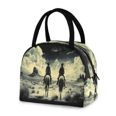 Imagem de Blueangle Lancheira isolada à prova de vazamento - Bolsa de almoço reutilizável com design de caubói do oeste americano, recipiente compacto para alimentos para escritório, viagens e atividades ao ar
