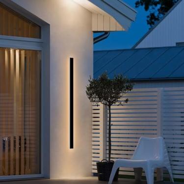 Imagem de NKJORTPPL Luminária de parede externa de 47,2 polegadas para casa, luminária externa de LED preta moderna, suporte de parede, arandelas de parede externa de varanda e porta, iluminação externa linear