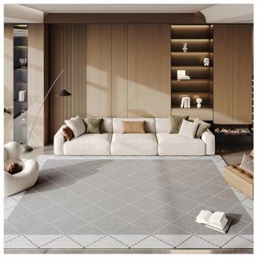 Imagem de SPXMQSS Tapetes laváveis à máquina, tapete antiderrapante de pelo baixo para sala de estar, resistente ao desgaste e fácil de cuidar, para quarto, sala de jantar, escritório, cinza bege