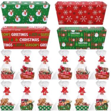 Imagem de Cholemy Conjunto de 12 cestas de Natal extragrandes para presente de 30 x 25 cm, vários elementos de Natal, kit de cesta de presente vazia a granel para encher com alças de papelão DIY para embalagem
