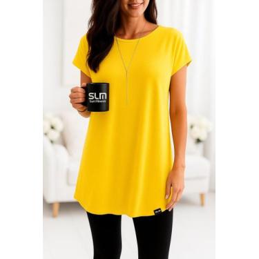Imagem de Vestido Camisetão Slim Fitness Feminino Casual Verão, Amarelo, M