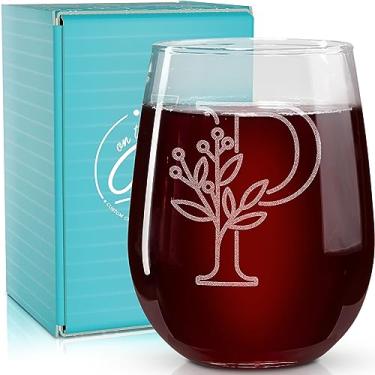 Imagem de On The Rox Drinks Presentes com monograma para mulheres e homens - Letra A-Z com monograma gravado com inicial taça de vinho sem haste - 482 g Presentes de vinho personalizados para mulheres e homens