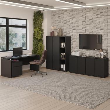 Imagem de Conjunto De Escritório Office 4 Peças Mesa Gaveteiro Balcão - Preto Preto
