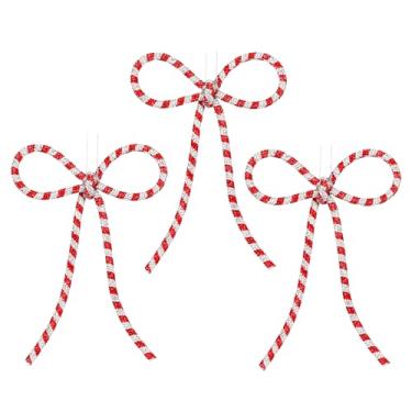 Imagem de 3 peças de enfeites de laço de Natal feitos à mão com corda de pendurar, laços decorativos de glitter para decoração de árvore de Natal, guirlanda e guirlanda, férias reutilizáveis, casa, decoração de